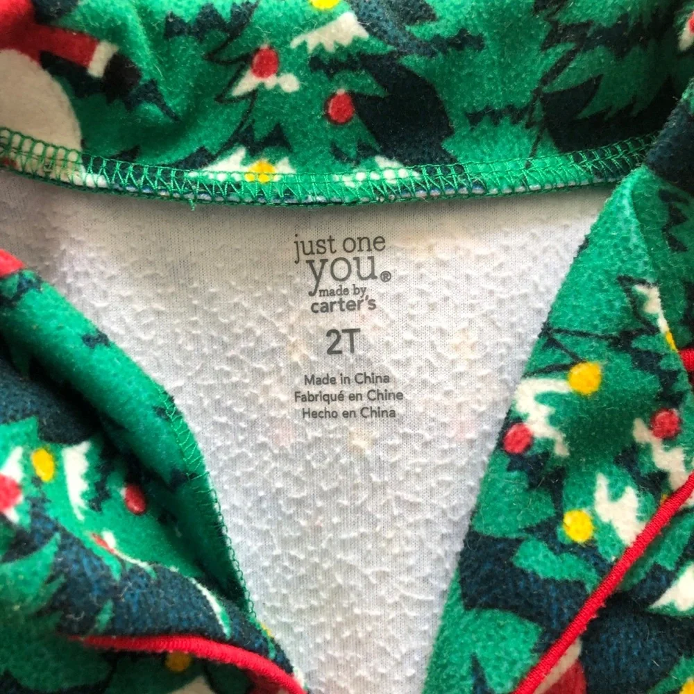 Carter's 2T Green Santa & Tree Holiday Pajama Set